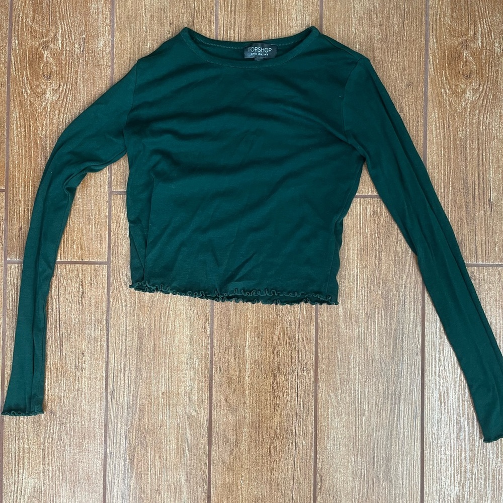 Top Shop Cropped Green Long Sleeve